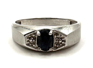 10K White Gold & Genuine Blue Sapphire Ring