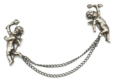 Sterling Art Nouveau Cherub Relief Double Brooch