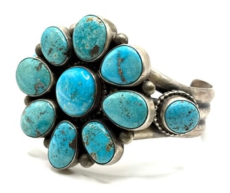 Sterling Navajo Native American Turquoise Cuff Bracelet Signed