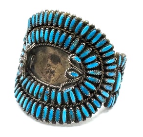 Sterling Begay Navajo Native American Zuni Needlepoint Turquoise Watch Cuff Bracelet