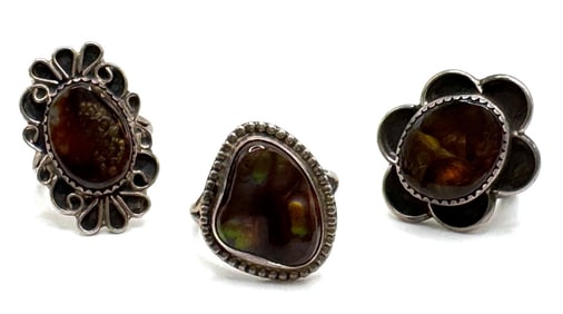 (3) Sterling Navajo Style Fire Agate Rings