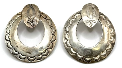Sterling Navajo Native American Handcrafted Stamped Earrings