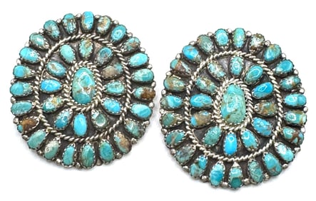 Sterling LMB Navajo Native American Turquoise Cluster Earrings
