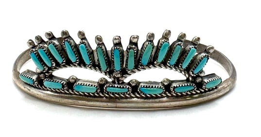 Sterling Navajo Native American Zuni Needlepoint Turquoise Cuff Bracelet Signed