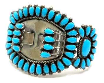 Sterling RDL Navajo Turquoise Cluster Watch Cuff Bracelet