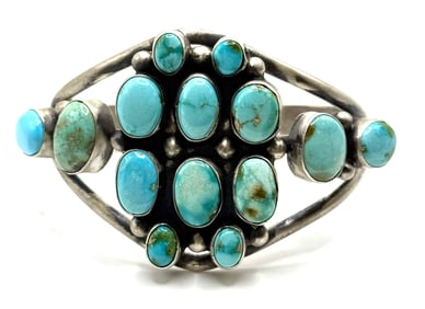 Sterling B. Johnson Navajo Turquoise Cluster Cuff Bracelet