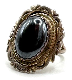 Sterling Navajo Native American Hematite Ring Signed