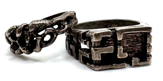 (2) Vtg. Sterling Silver Handcrafted Art Deco Rings