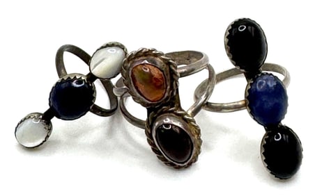 (3) Sterling Navajo Native American Multi-Stone Rings