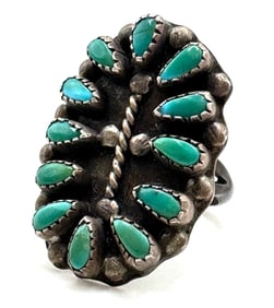 Vtg. Sterling Navajo Native American Turquoise Cluster Ring
