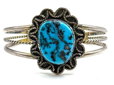 Sterling Navajo Native American Turquoise Cuff Bracelet