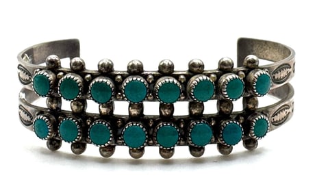 Sterling Navajo Native American Zuni Turquoise Cuff Bracelet