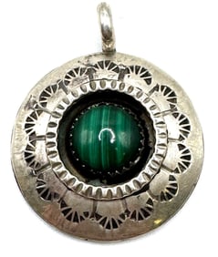 Vtg. Sterling Silver Malachite Stone Pendant