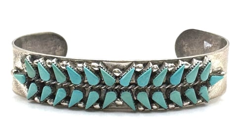 Sterling Navajo Zuni Valencia Halusewa Turquoise Cuff Bracelet Signed