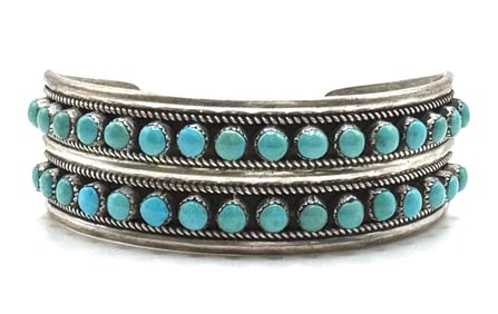 Sterling Navajo Native American Eyes of Turquoise Zuni Cuff Bracelet