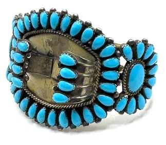 Sterling RLD Navajo Turquoise Cluster Watch Cuff Bracelet