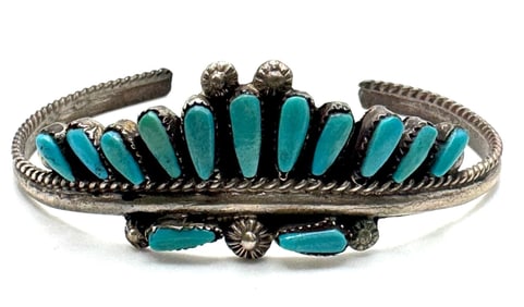 Sterling Navajo Native American Zuni Needlepoint Cuff Bracelet