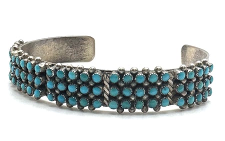 Sterling Navajo Turquoise 3-Row Snake Eye Cluster Cuff Bracelet