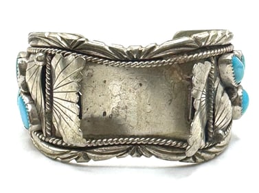 Sterling Navajo Native American Turquoise Cluster Watch Cuff Bracelet