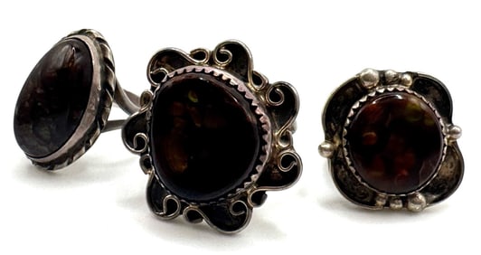 (3) Sterling Silver Navajo & Fire Agate Rings