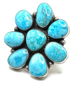 Sterling Navajo Native American Turquoise Cluster Ring Signed