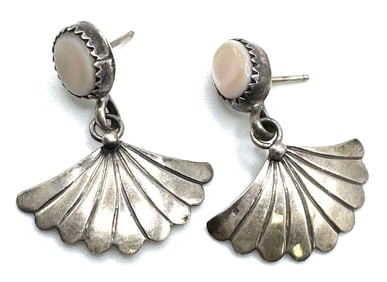 Sterling EDE Native American Mother of Pearl Fan Dangle Earrings