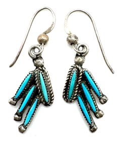 Sterling Navajo Native American Zuni Needlepoint Dangle Earrings