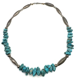 Sterling Navajo Native American Turquoise Nugget Necklace