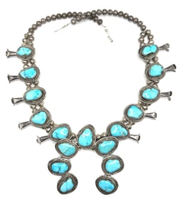 Sterling N.A. Turquoise Squash Blossom Necklace