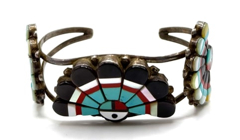 Sterling Native American Zuni Sunface Cuff