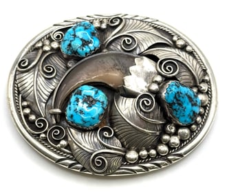 Sterling N.A. Turquoise & Bear Claw Belt Buckle