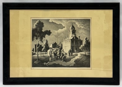 Thomas Hart Benton "County Politics, 1973" Signed Lithograph Framed