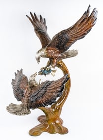 Fighting Eagles Cold Painted Bronze Statue
