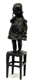 1930's Juan Clara Bronze Art Deco Sculpture Girl on Chair