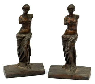 Pair of 1920s "Venus De Milo" Cast Iron Bronze Neoclassical Bookend Statues