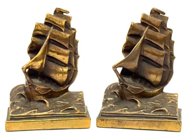 Pair of Polished Bronze Nautical Bookends