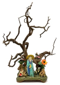Chinese Mudman Figural Bonsai Landscape Sculpture