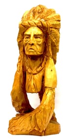 Hand Carved 3ft Native American Bust