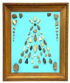 Native American Artifact Arrowhead, Pottery Collection Framed