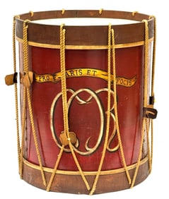 Vtg. Wooden Painted Leather Top Drum Table