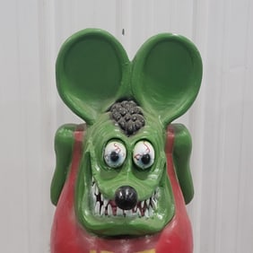 Cast Aluminum Painted "Rat Fink" Statue