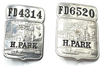 (2) FORD Employee Identification Badges FD4314 & FD6520 Highland Park Plant