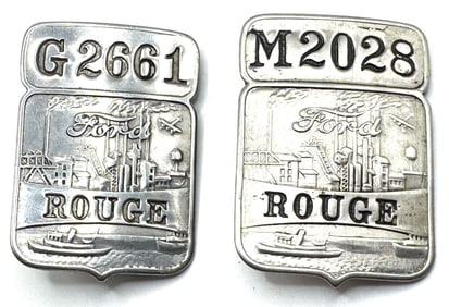 (2) FORD Employee Identification Badges M2028 & G2661 Rouge Plant