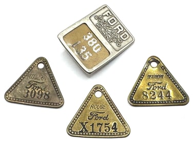 FORD Buffalo Stamping Plant Employee Badge & (3) FORD Tool Crib Check Tags