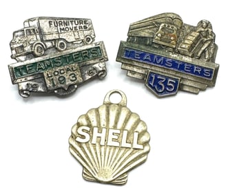 SHELL Oil Gas Mail Lost Finder St. Louis Key Chain Fob & (2) Teamsters Trucker Badges
