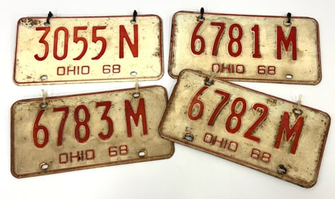 (4) 1968 Ohio License Plate Matching Number Sets