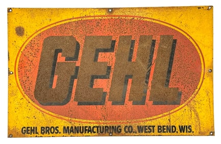 GEHL Bros. MFG West Bend, WI Farm Equipment SS Metal Advertising Sign