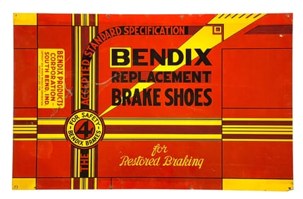 1930's Bendix Brakes Replacement SS Graphic Tin Advertising Sign