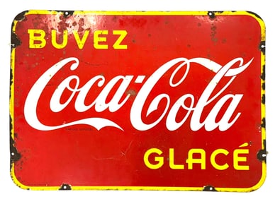 1940's Porcelain French Coca-Cola BUVEZ GLACE SS Advertising Sign