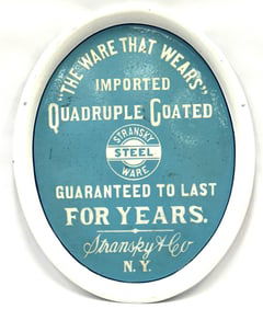 Antique Porcelain Stransky Steelware Advertising DS Porcelain Tray